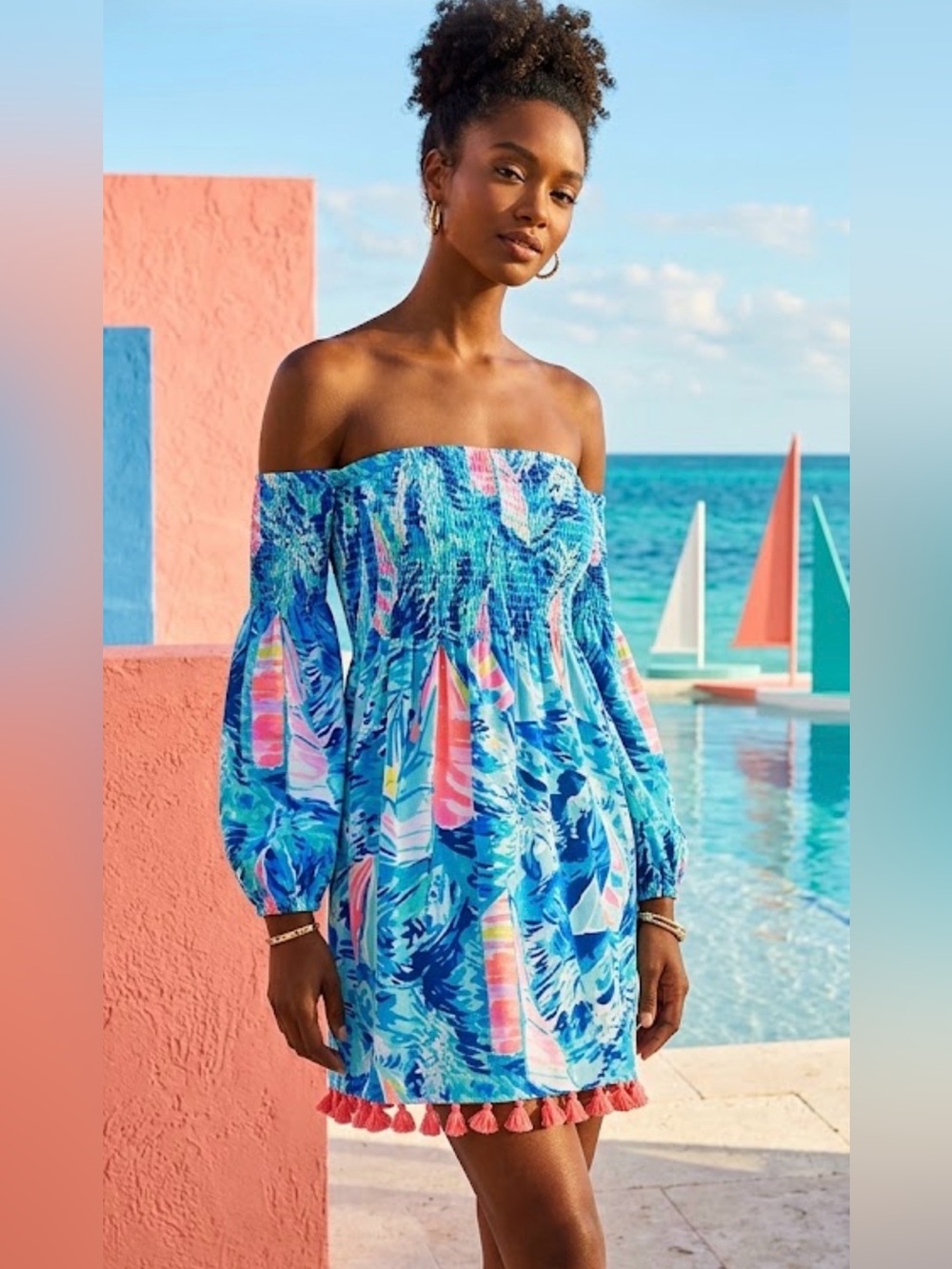 Lilly Pulitzer Trina Beach Dress Hey Bay Bay Sparkling Blue Sailboats Size